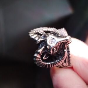 Sterling Silver Ram Goat Head Ring Gothic  Aries  Size 7.5